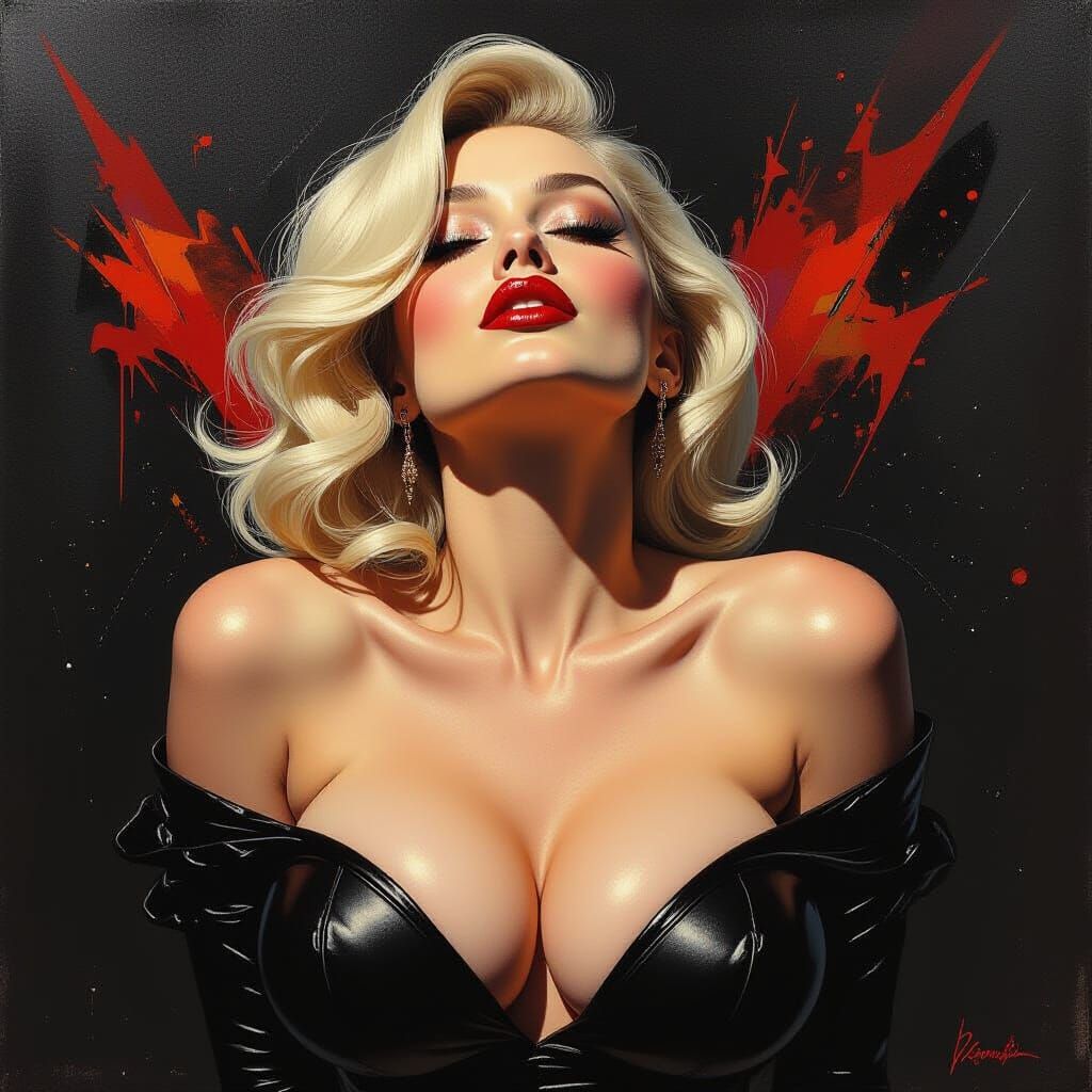 Evil Woman with Wet Blonde Hair in Charcoal Drawing Style