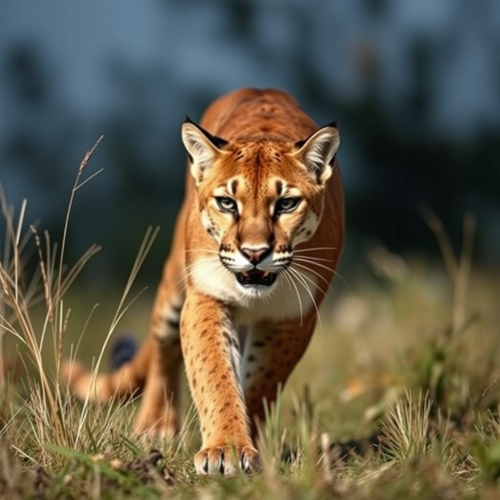 Majestic Cougar Stalks Through Wilderness