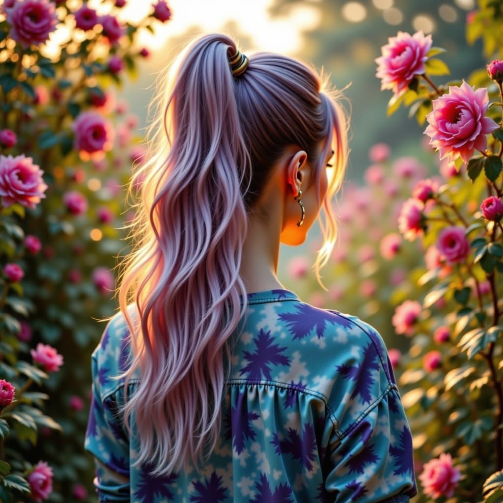 Vibrant Hyperrealistic Garden Scene in Tie-Dye Light