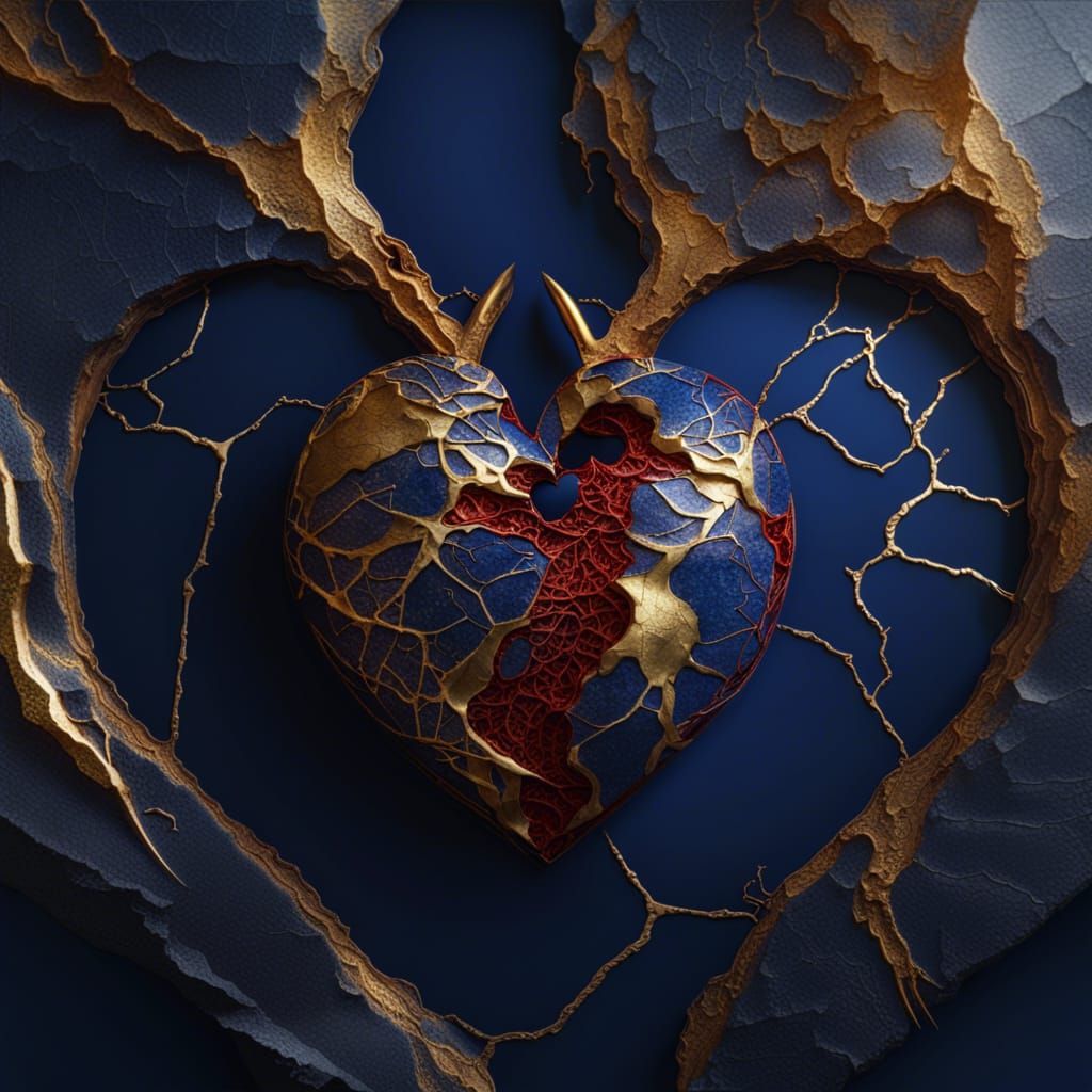 Kintsugi Heart in Detailed Matte Painting Style