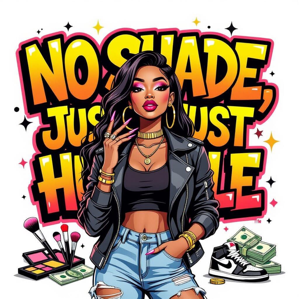 Confident Woman in Streetwear with Graffiti Art Style