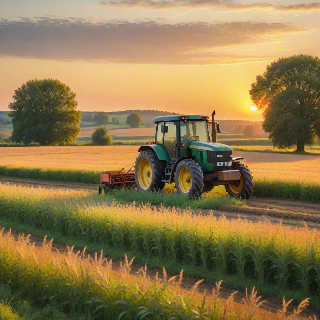 Serene Summer Sunset in Impressionist Style