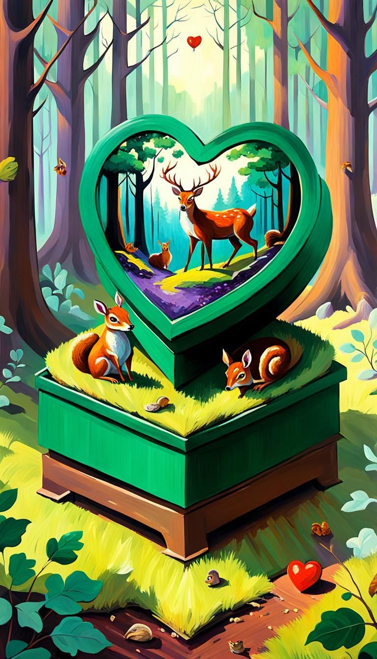 Heart Box in Forest, Goya-Inspired Oil Painting