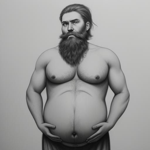 Hyperdetailed Charcoal Drawing: Bearded Man with Pregnant Be...