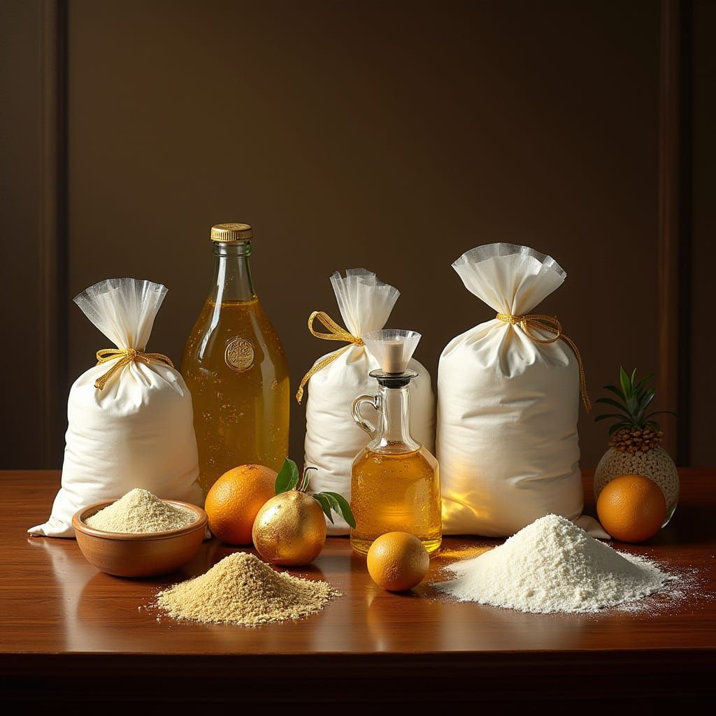 Luxurious Groceries Still Life with Gold Flakes