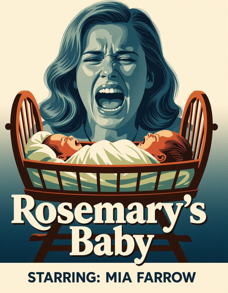 Movie Poster Art: Screaming Mother and Cradle in 1970s Style