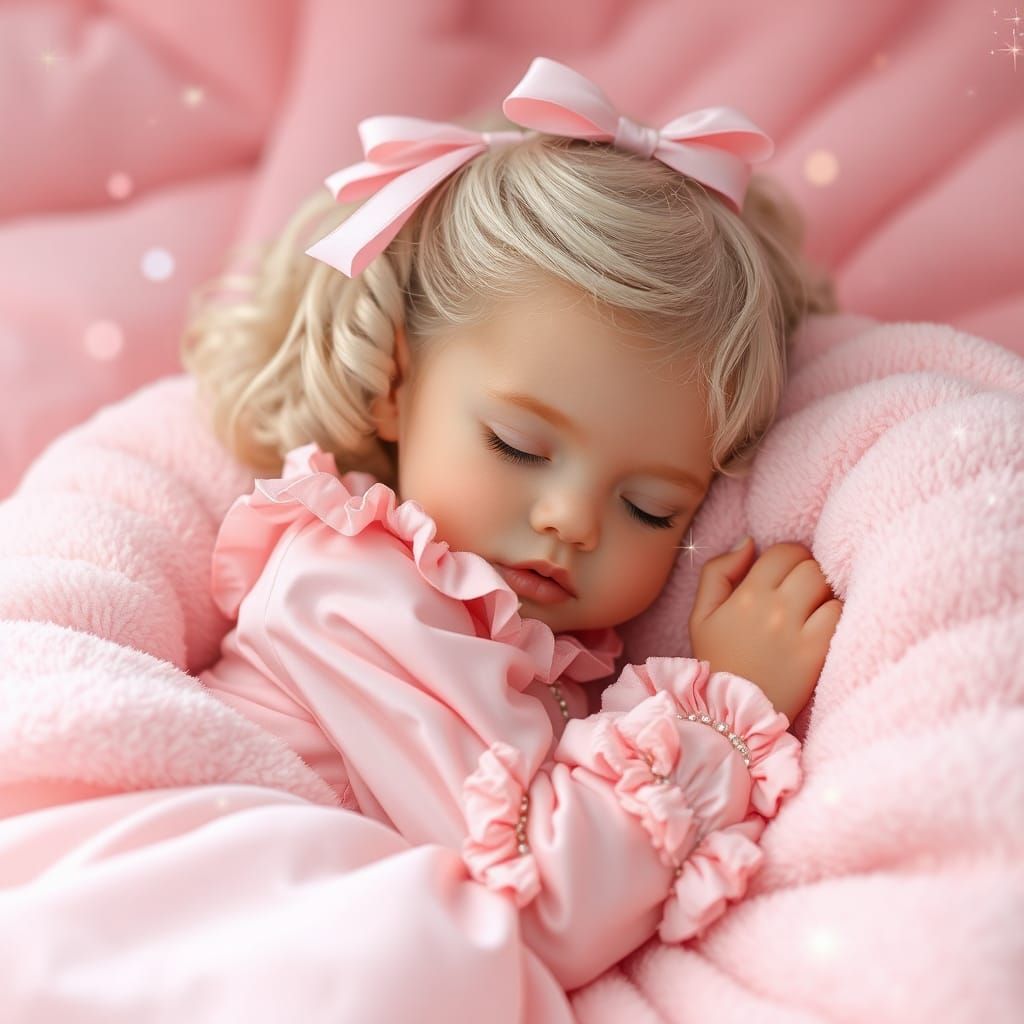 Girl in Pink Princess Dress with Magic Sparkles