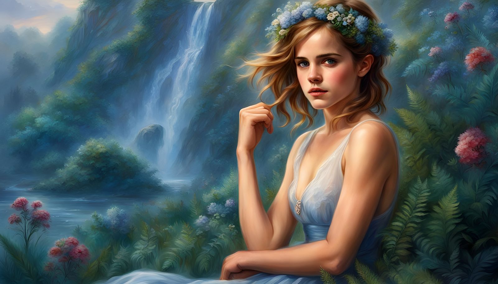 Ethereal Fantasy Image of Figure in Blue Dress