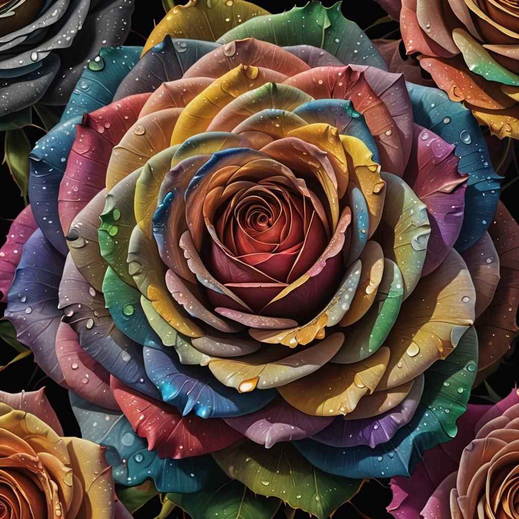 Rainbow Rose with Glowing Petals in Digital Art