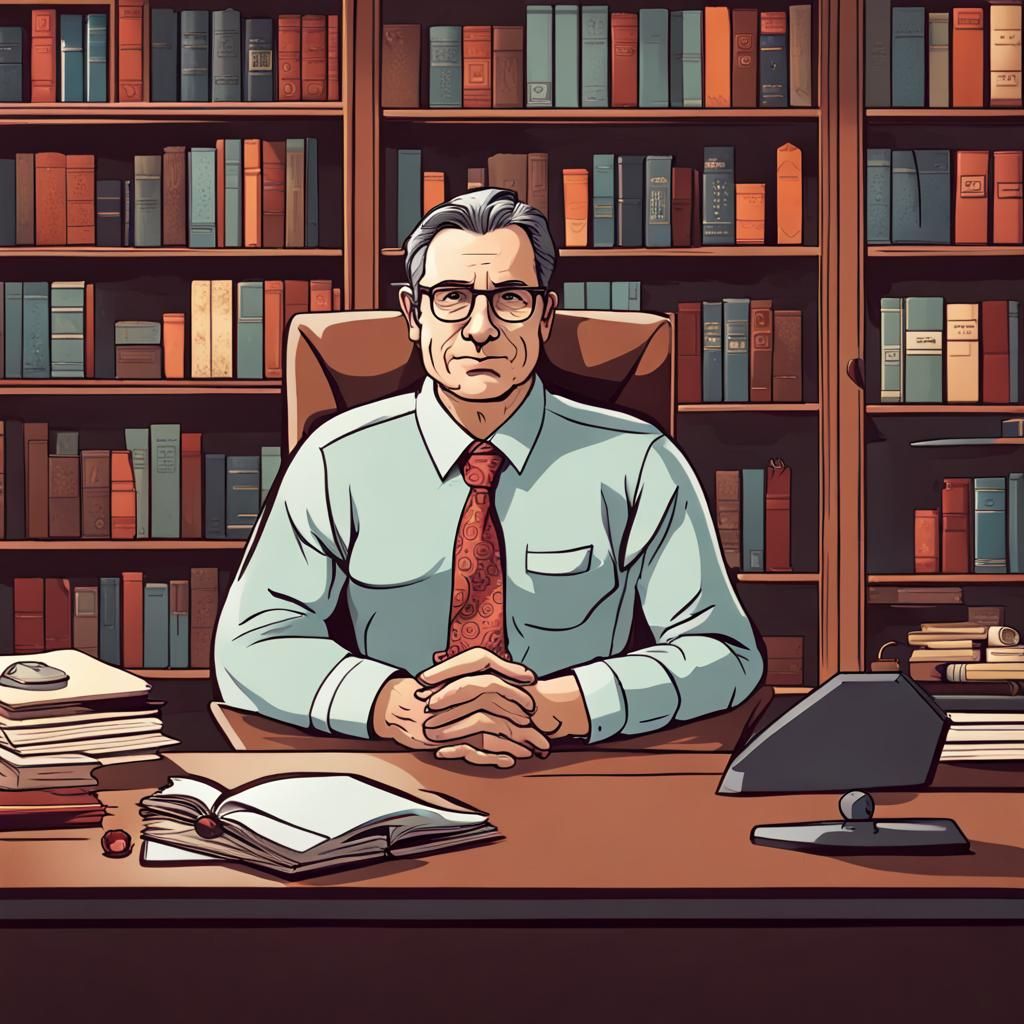Psychologist Portrait in Cozy Office with Bookshelves