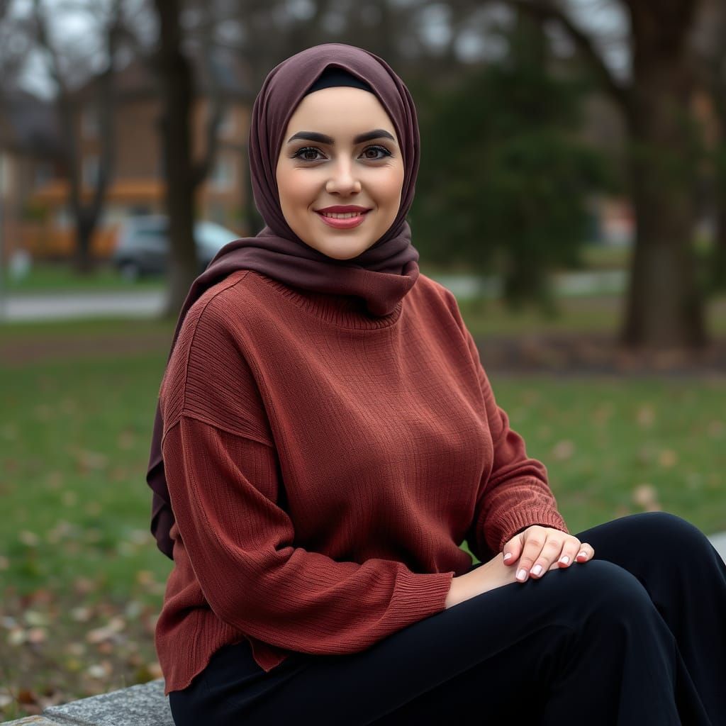 Confident Hijabi Woman Smiling in Park