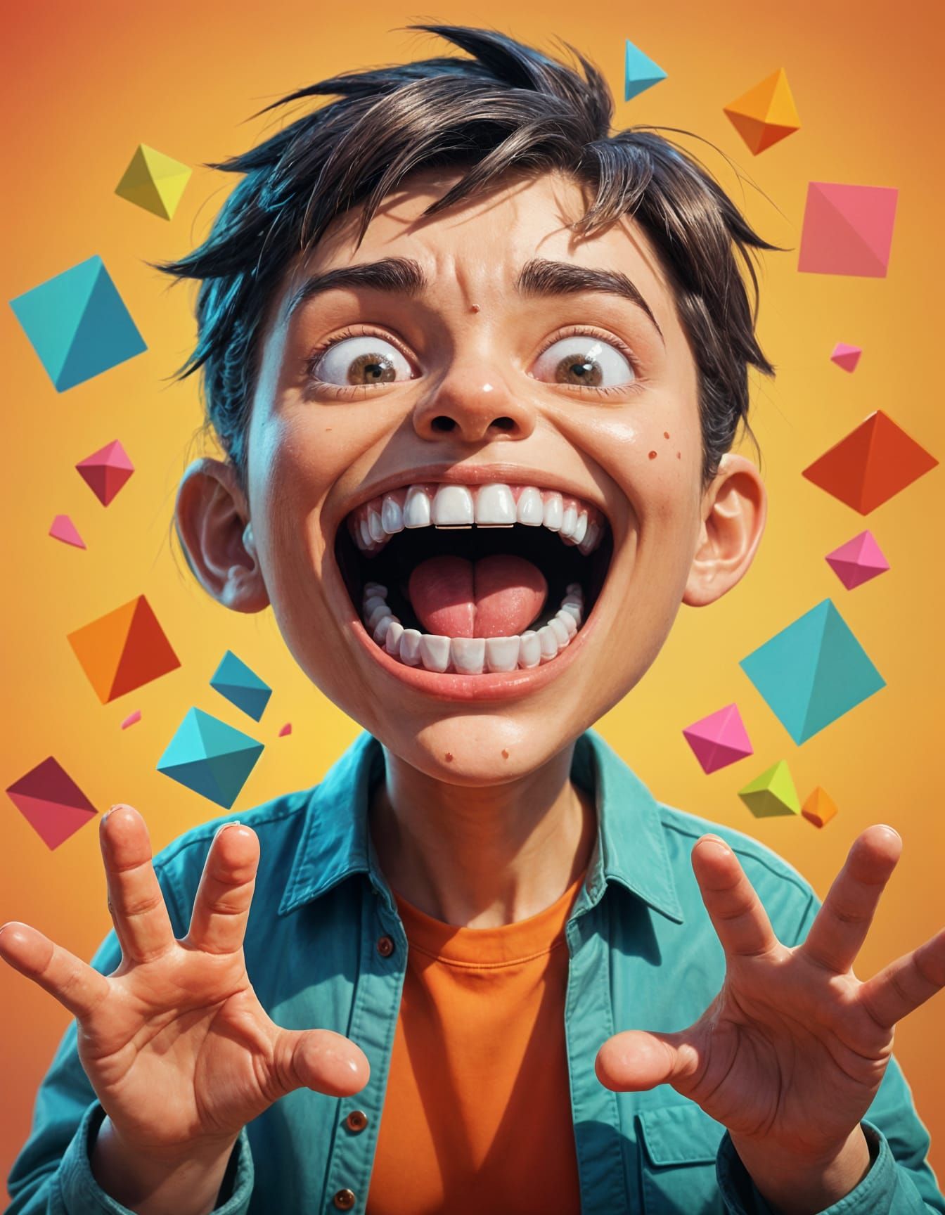 Glossy Cartoon with Blurry 3D Elements and Poor Drawing