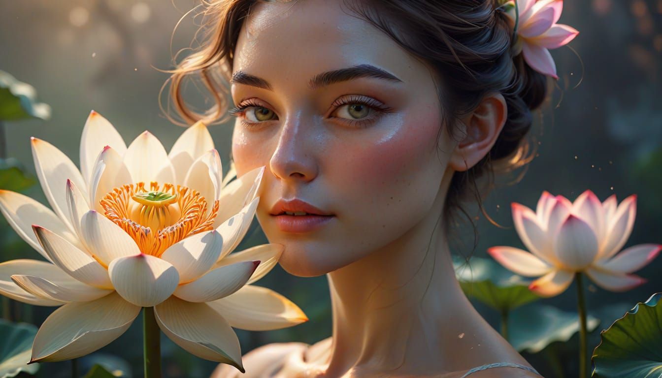 Ethereal Lotus: Woman in Dreamy Soft Focus