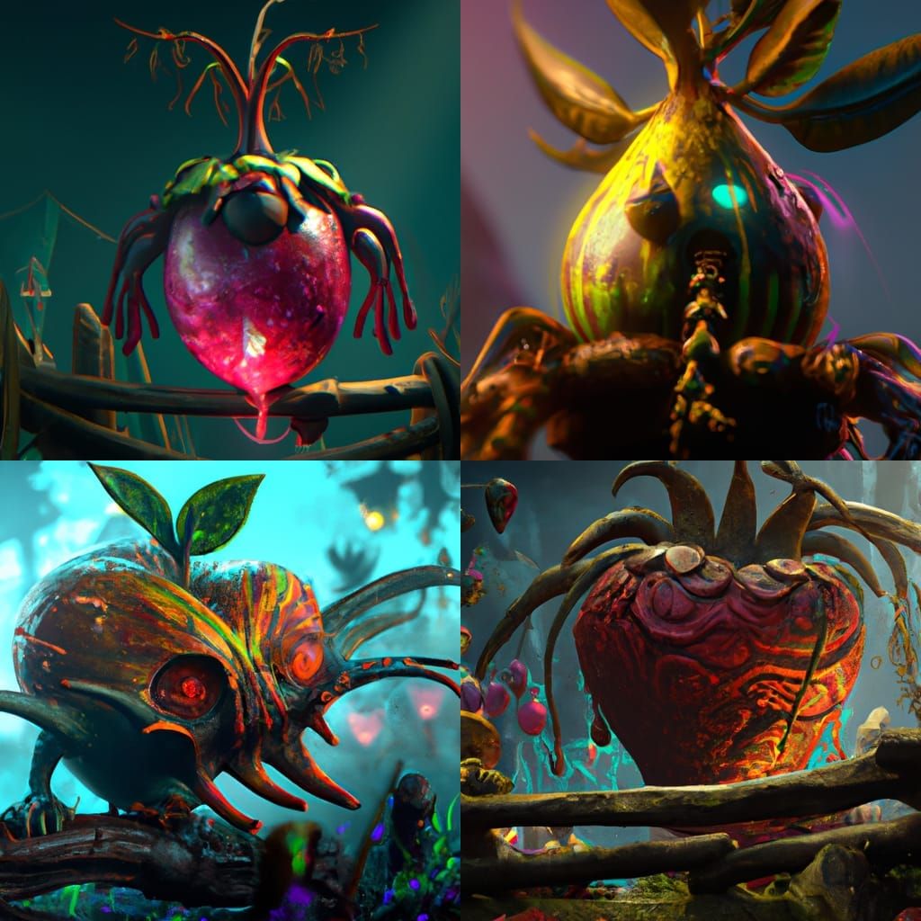 Evil Animated Voodoo Fruit: Detailed Matte Painting
