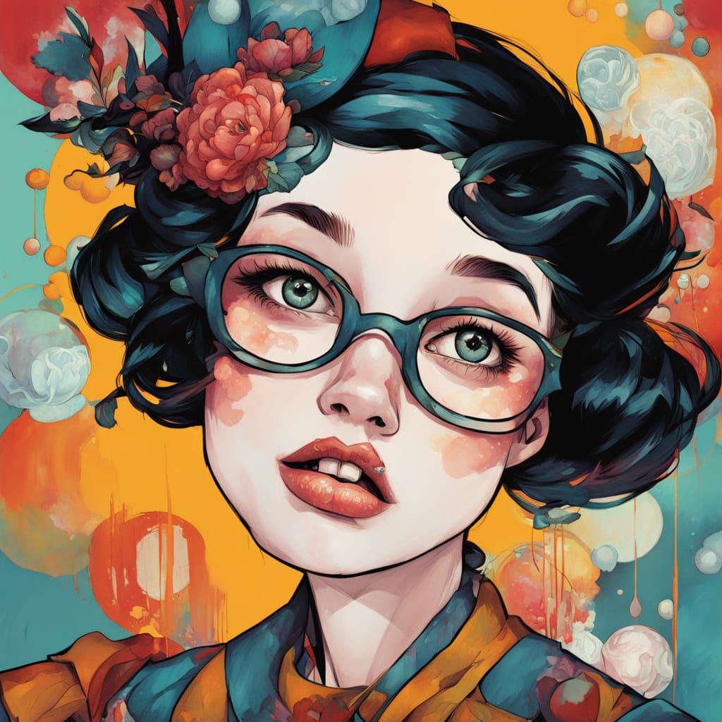 Vibrant Flapper Girl Cartoon in Digital Acrylic Art Style