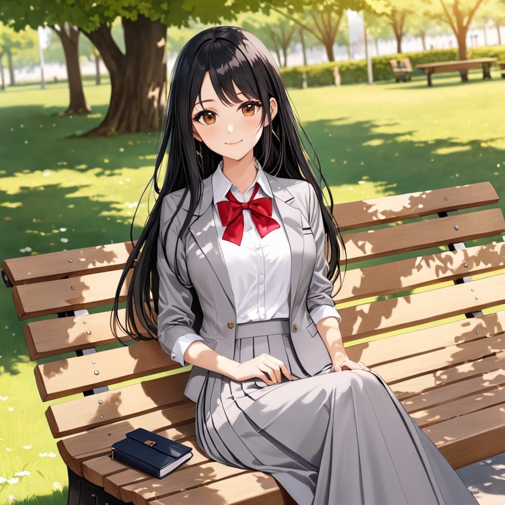 Aesthetic Schoolgirl Relaxing in a Park