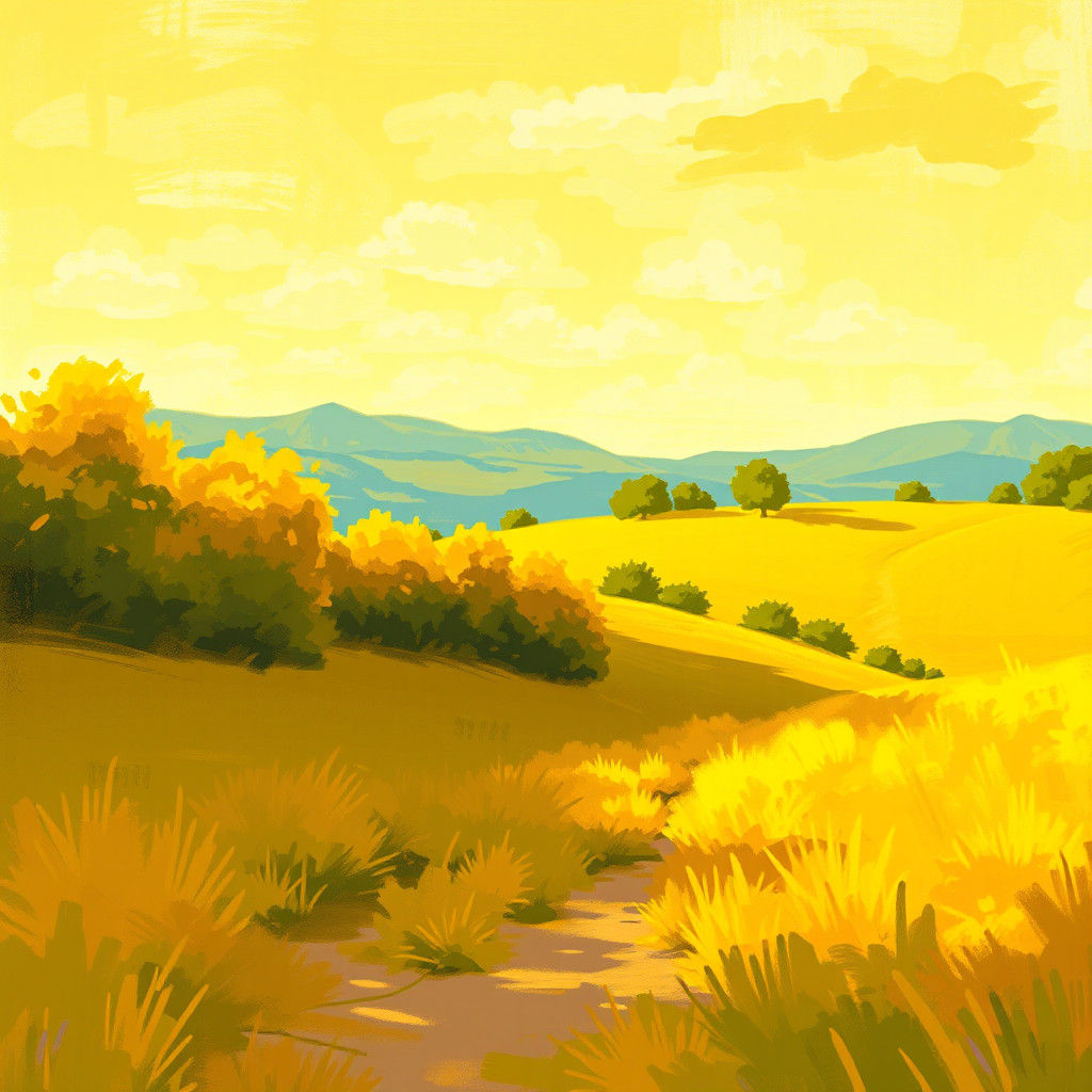 Golden Impressionistic Landscape with Yellow Hues