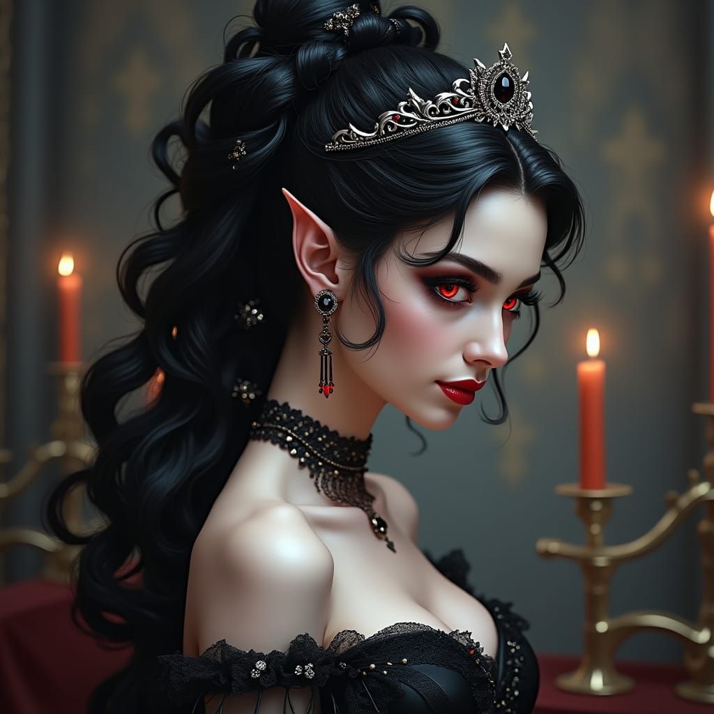 Majestic Vampire Noblewoman with Crimson Eyes