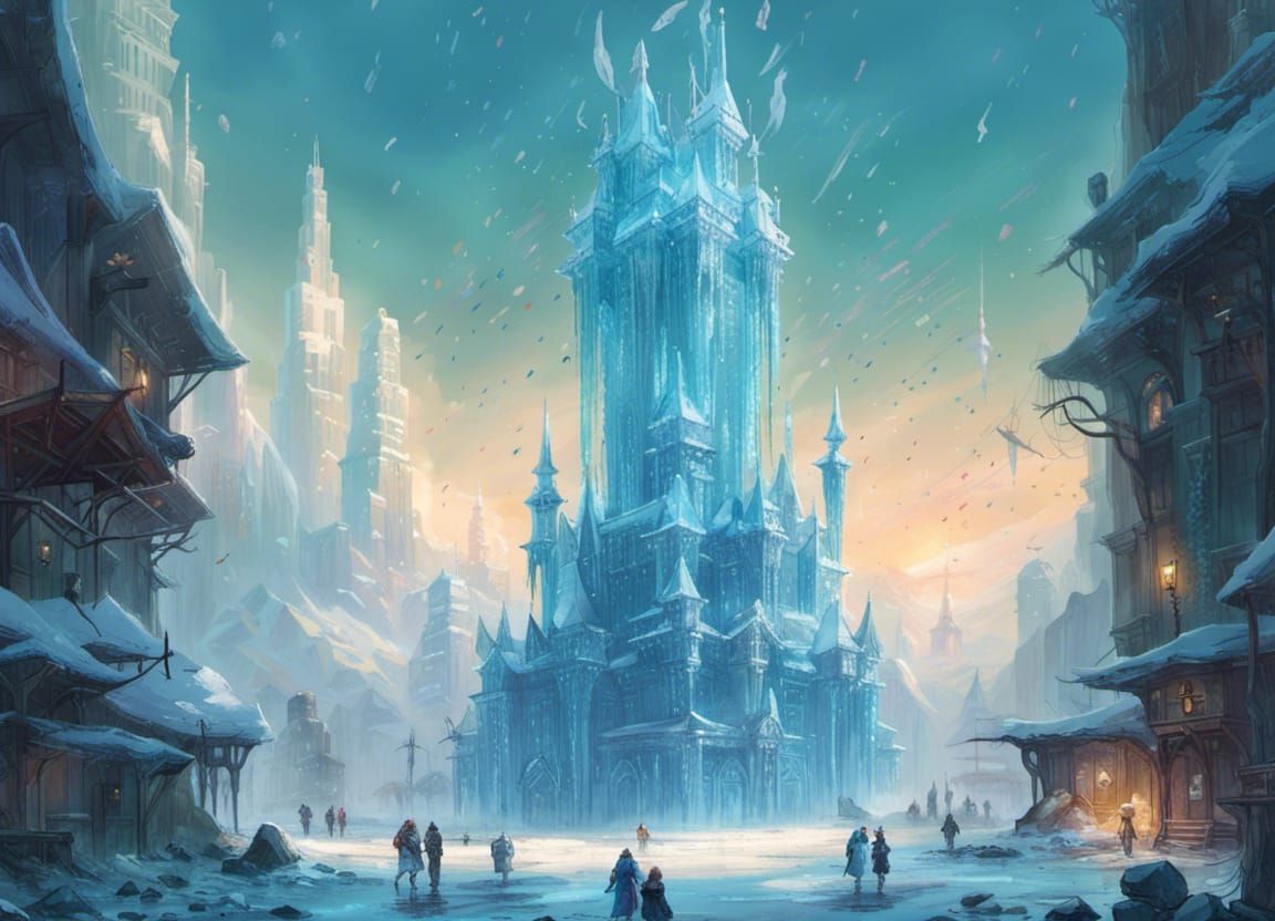 Fantasy Blue Ice Palace Digital Illustration