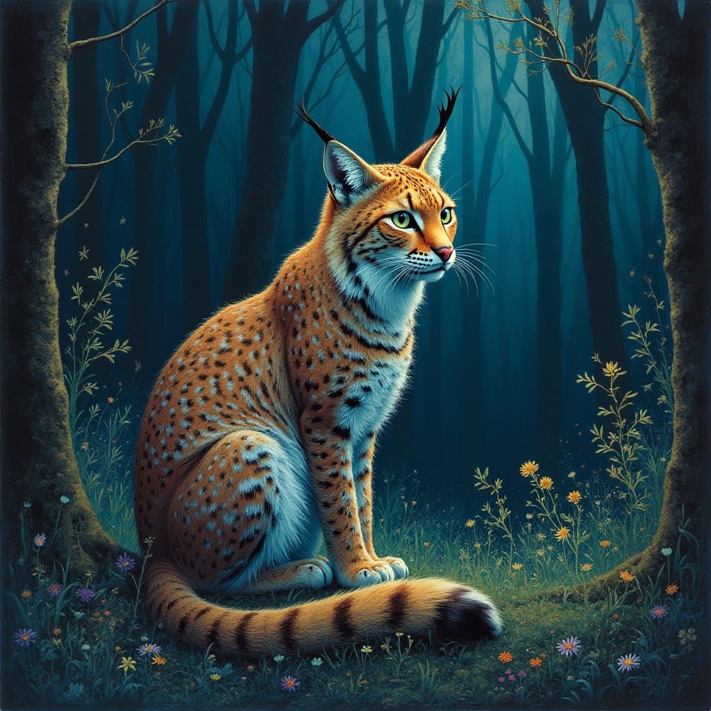 Lush Forest Lynx in Oil Pastel Expressionism