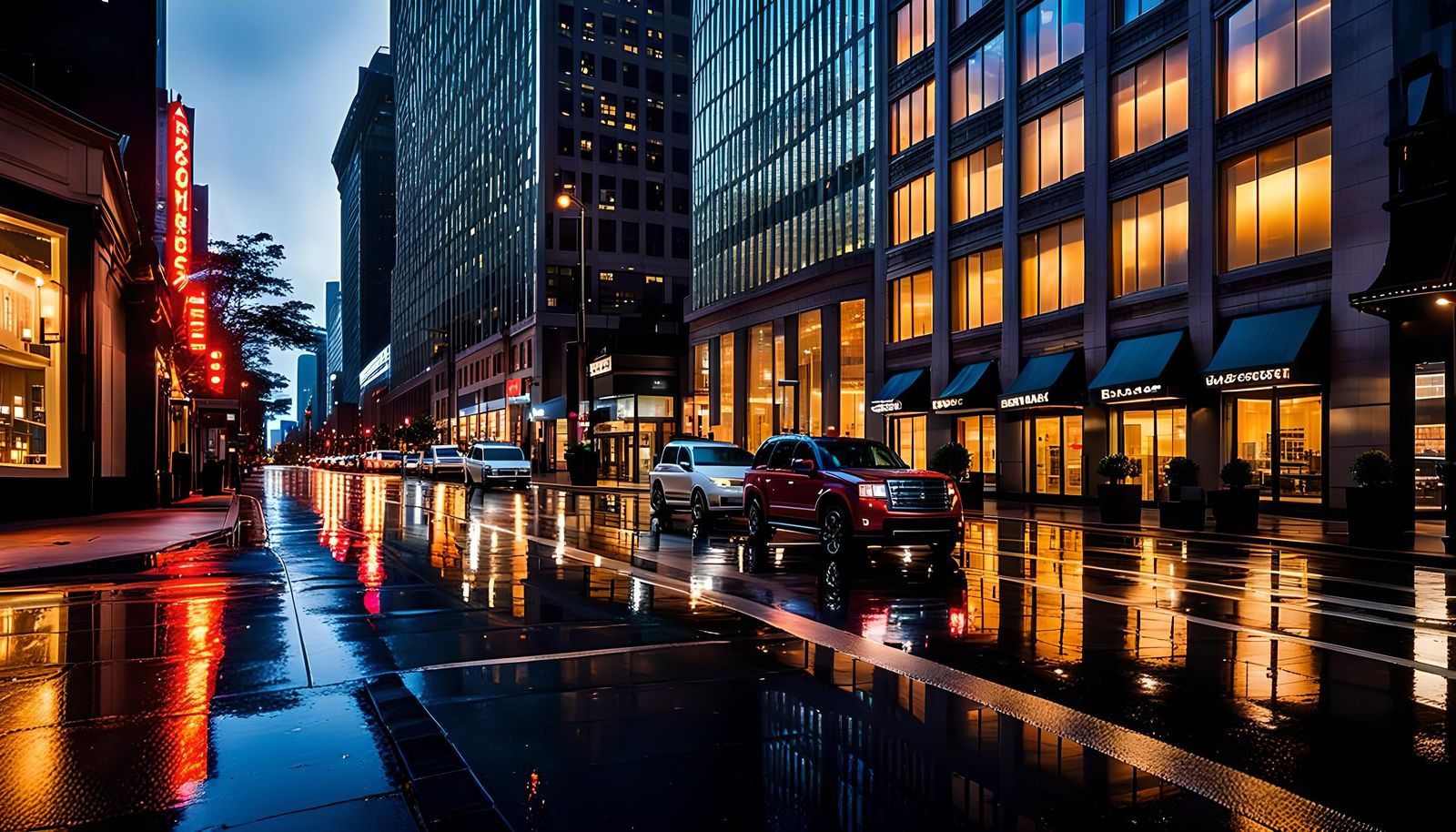 Neon Rain: Reflections of an Urban Dusk