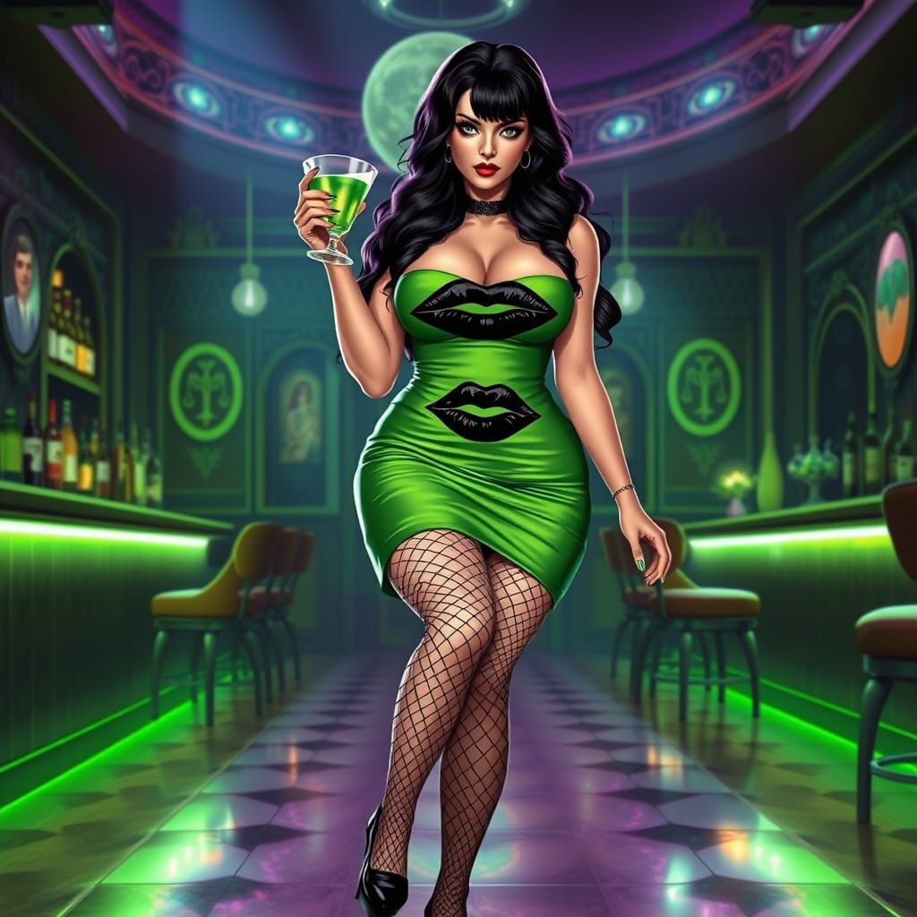 Sultry Gothic Siren in Cosmic Illustration