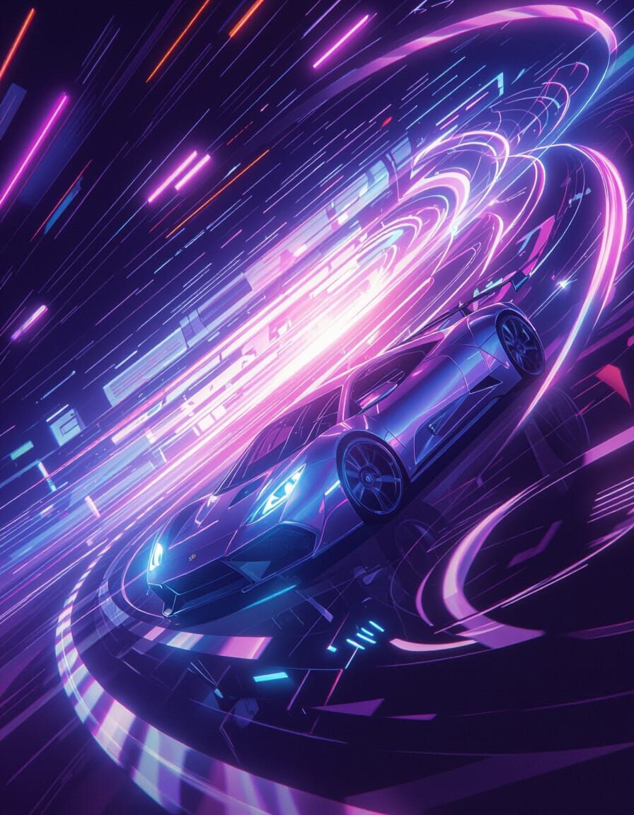 Cyberpunk Super Car on Futuristic Highway