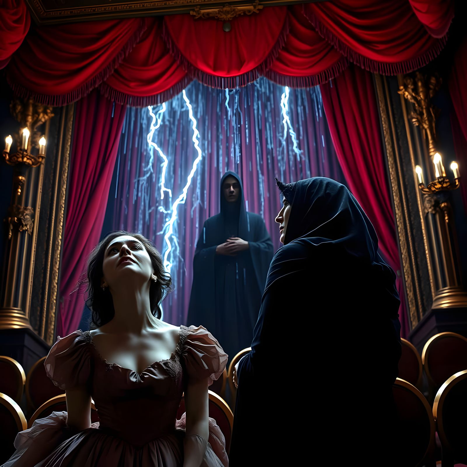 Two Women Weep in a Dark, Melancholic Dreamscape