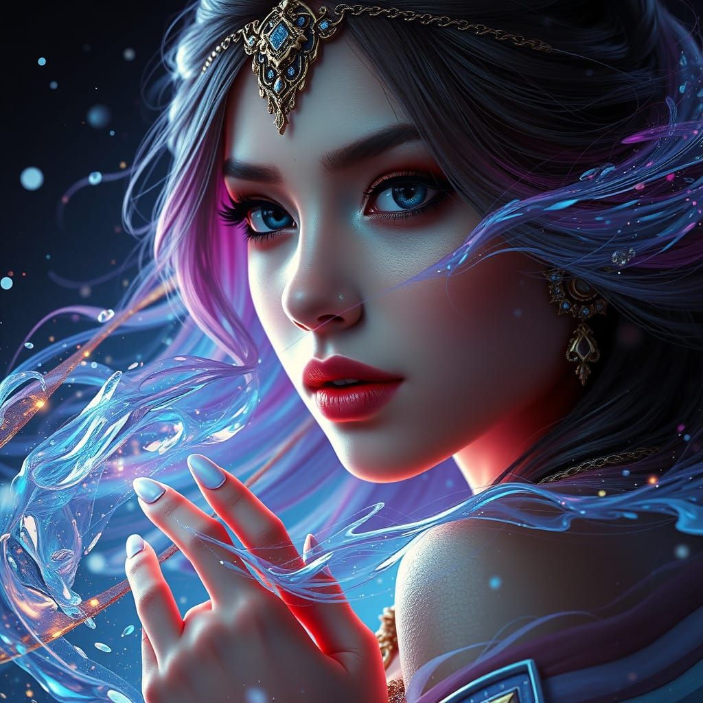 Majestic Enchantress in Vibrant Fantasy Realm
