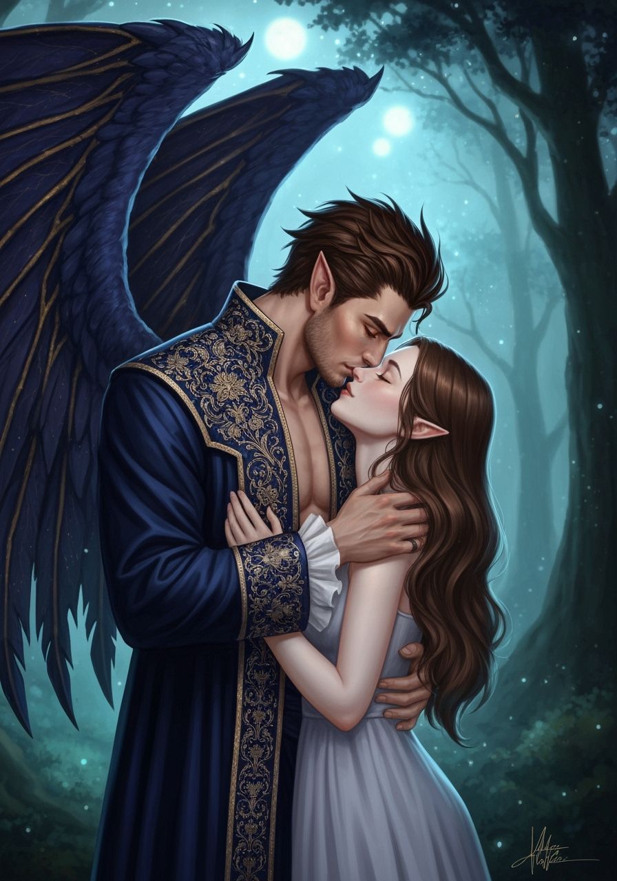 Romantic Embrace: Incubus and Lady in Art Nouveau Style