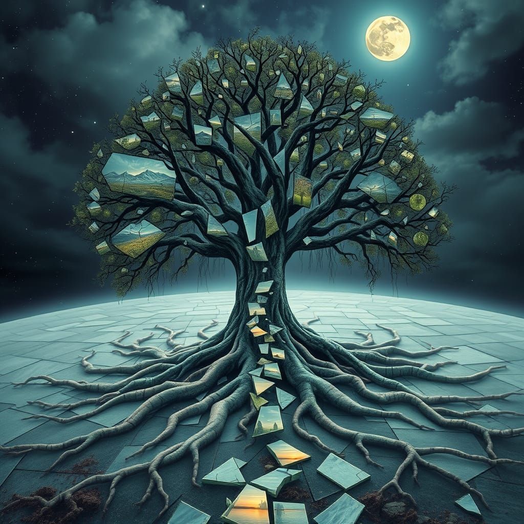 Surreal Tree Portal in a Whimsical Labyrinth by Ernst Haecke...