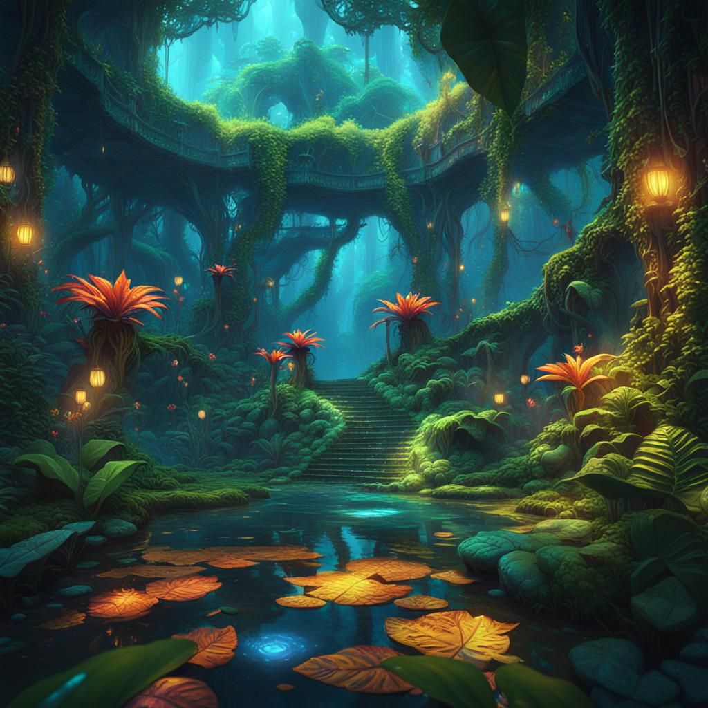 Vibrant Jungle Sanctuary in Psychedelic Concept Art