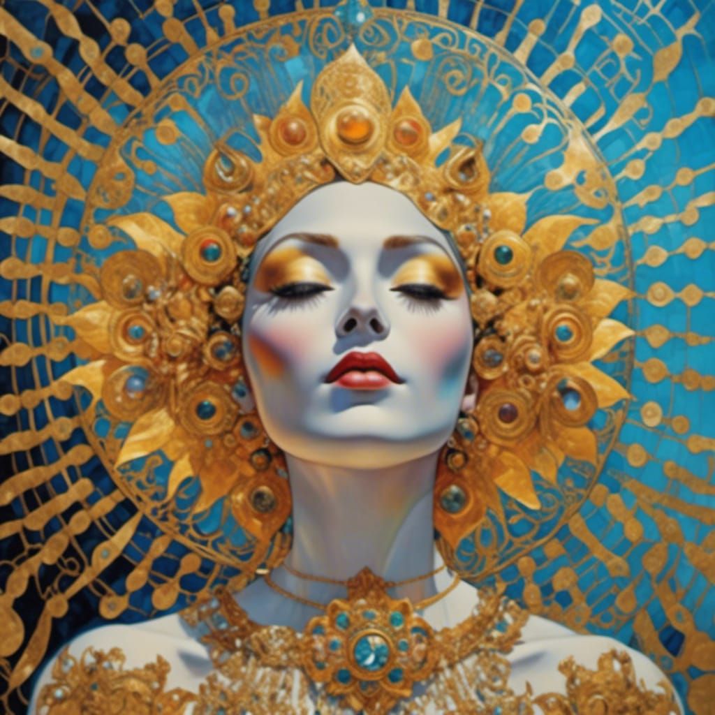 Golden Sun Goddess with Metallic Ornate Details