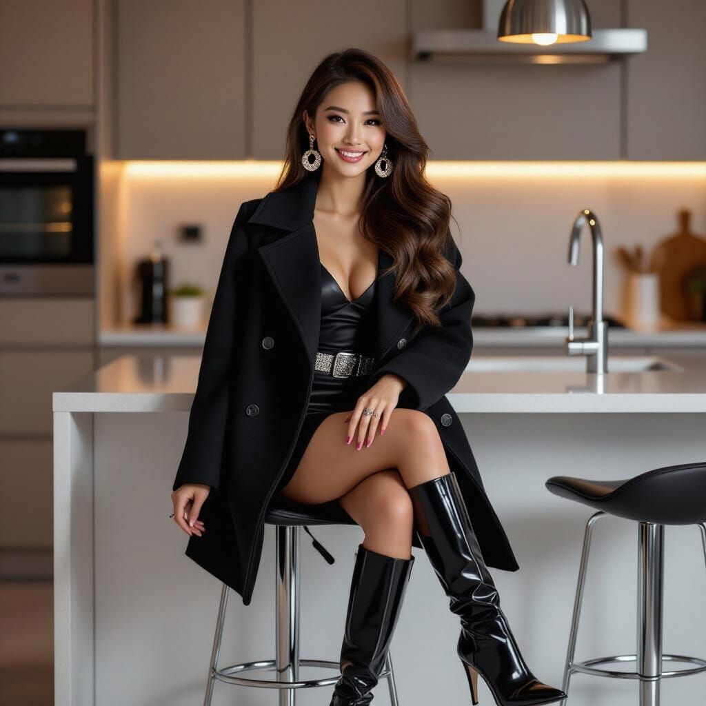 Young Asian Woman in Modern Kitchen