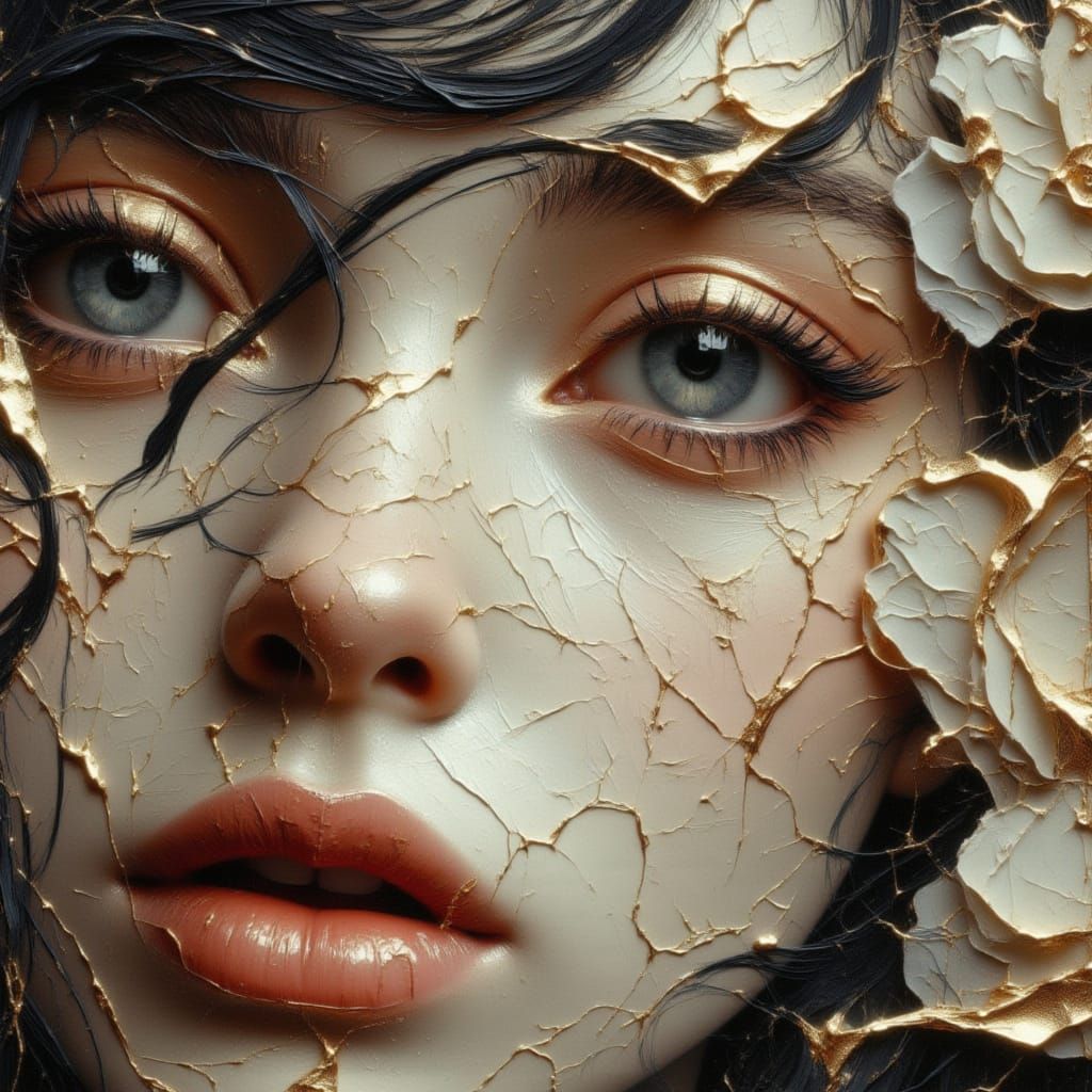 Kintsugi Porcelain Face with Floral Accents