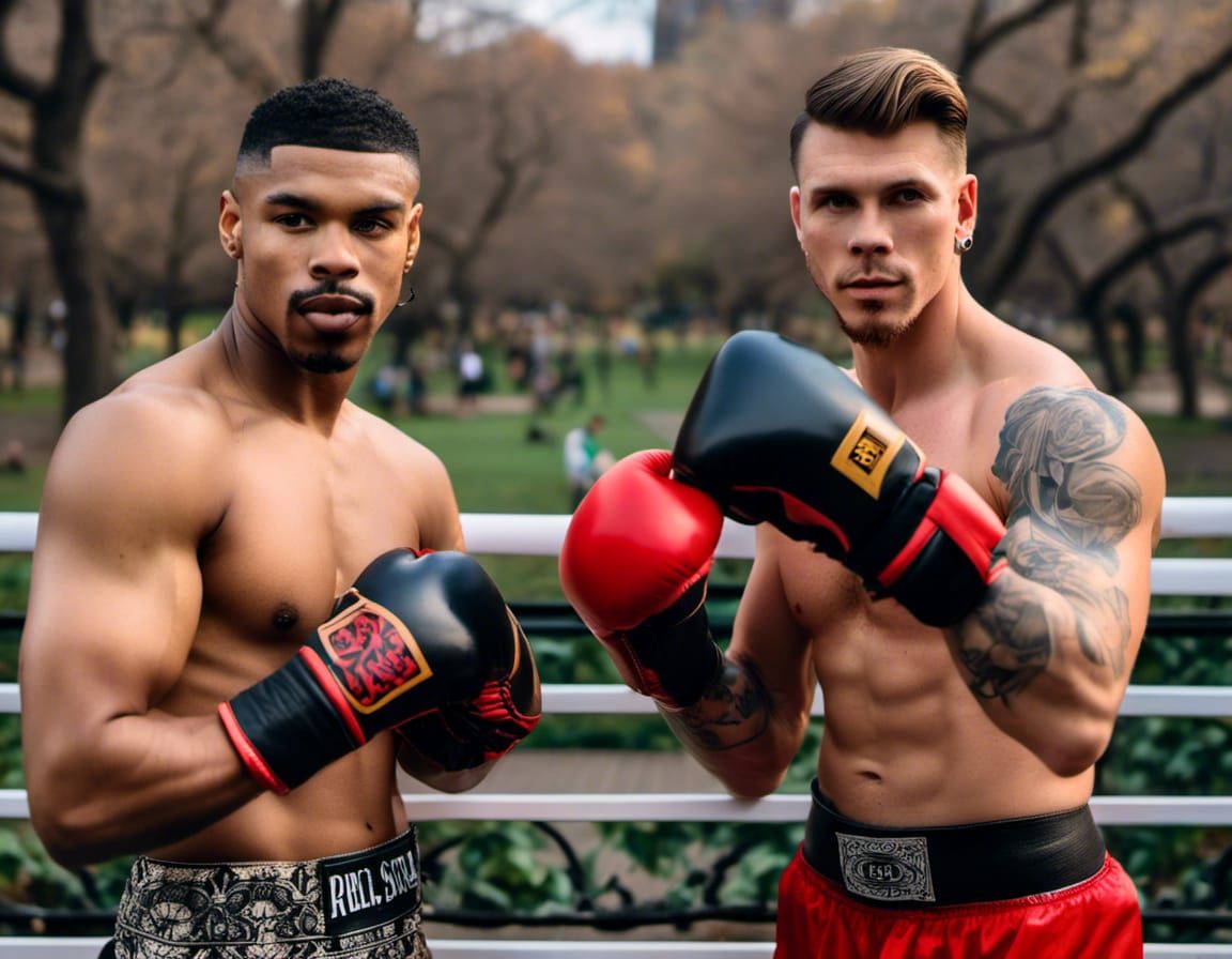 Boxers Posing in Central Park with Street Art Style
