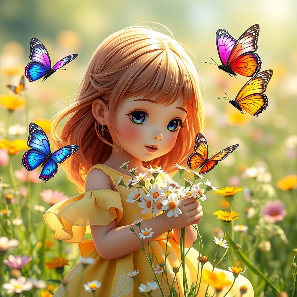 Whimsical Wildflower Scene in 3D Anime Style