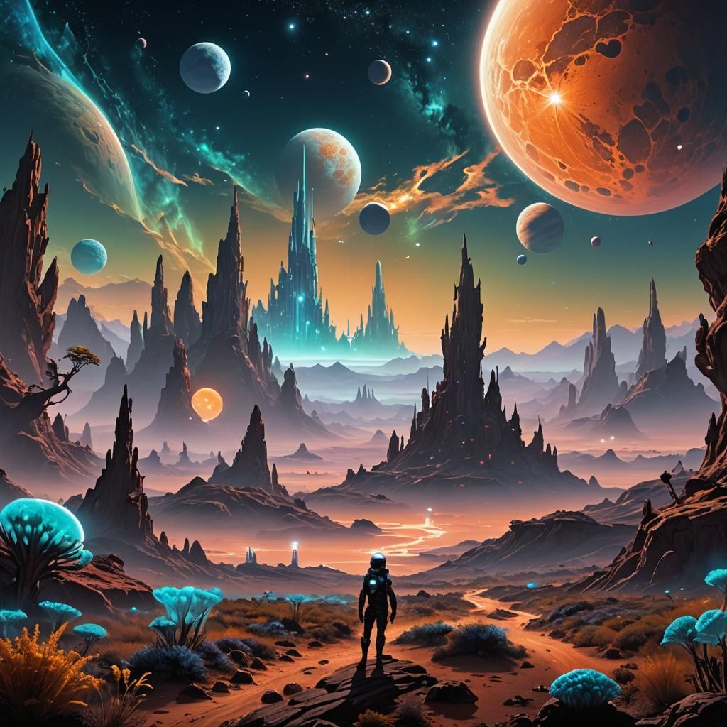 Alien Planet with Crystalline Structures: Digital Painting