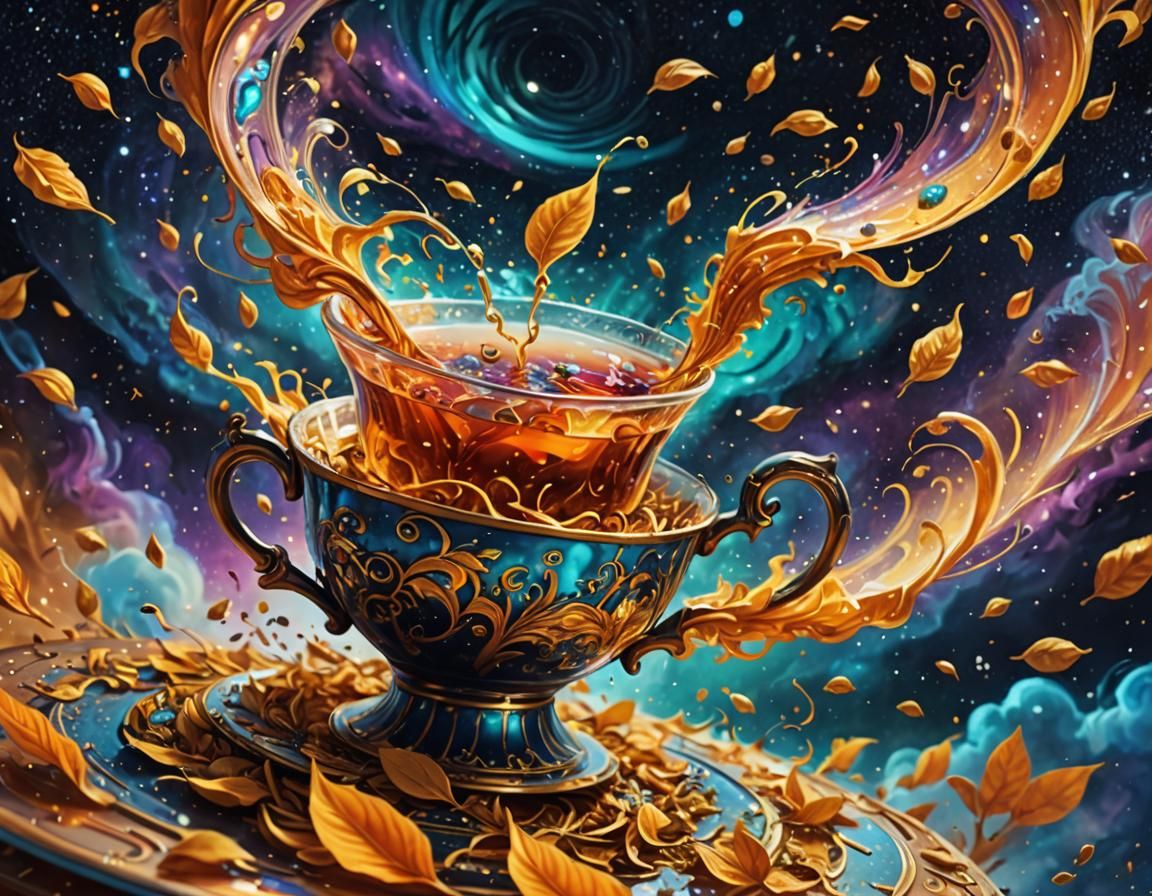 Cosmic Tea Storm: A Surreal Illustration