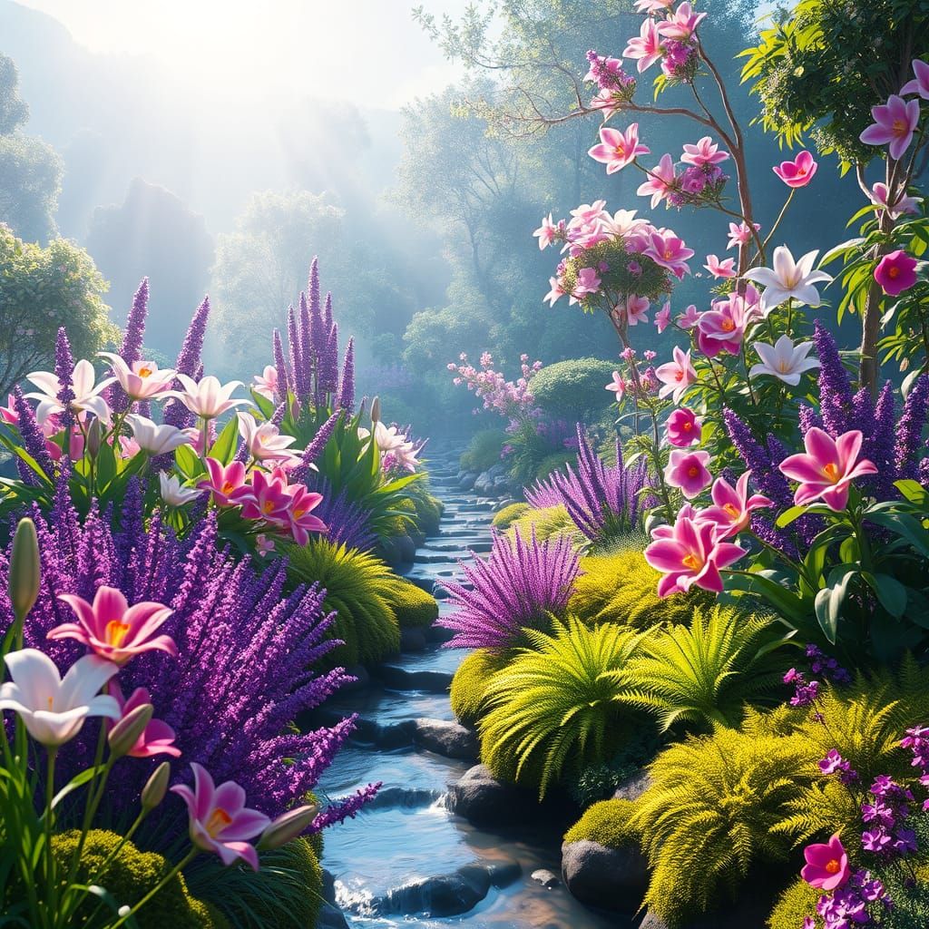 Ethereal Floral Paradise in a Heavenly Realm