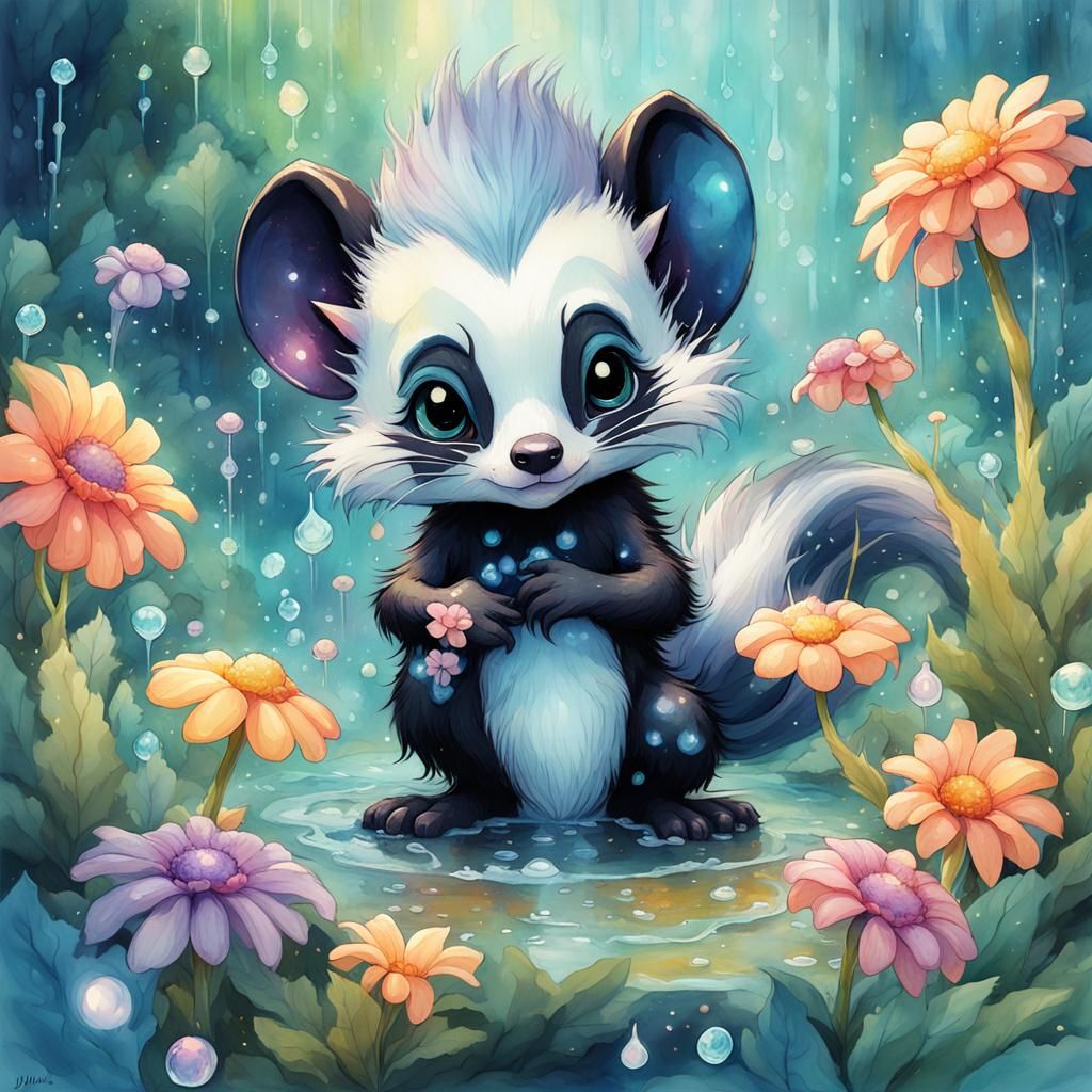 Enchanted Chibi Skunk in a Phantasmagoric Forest