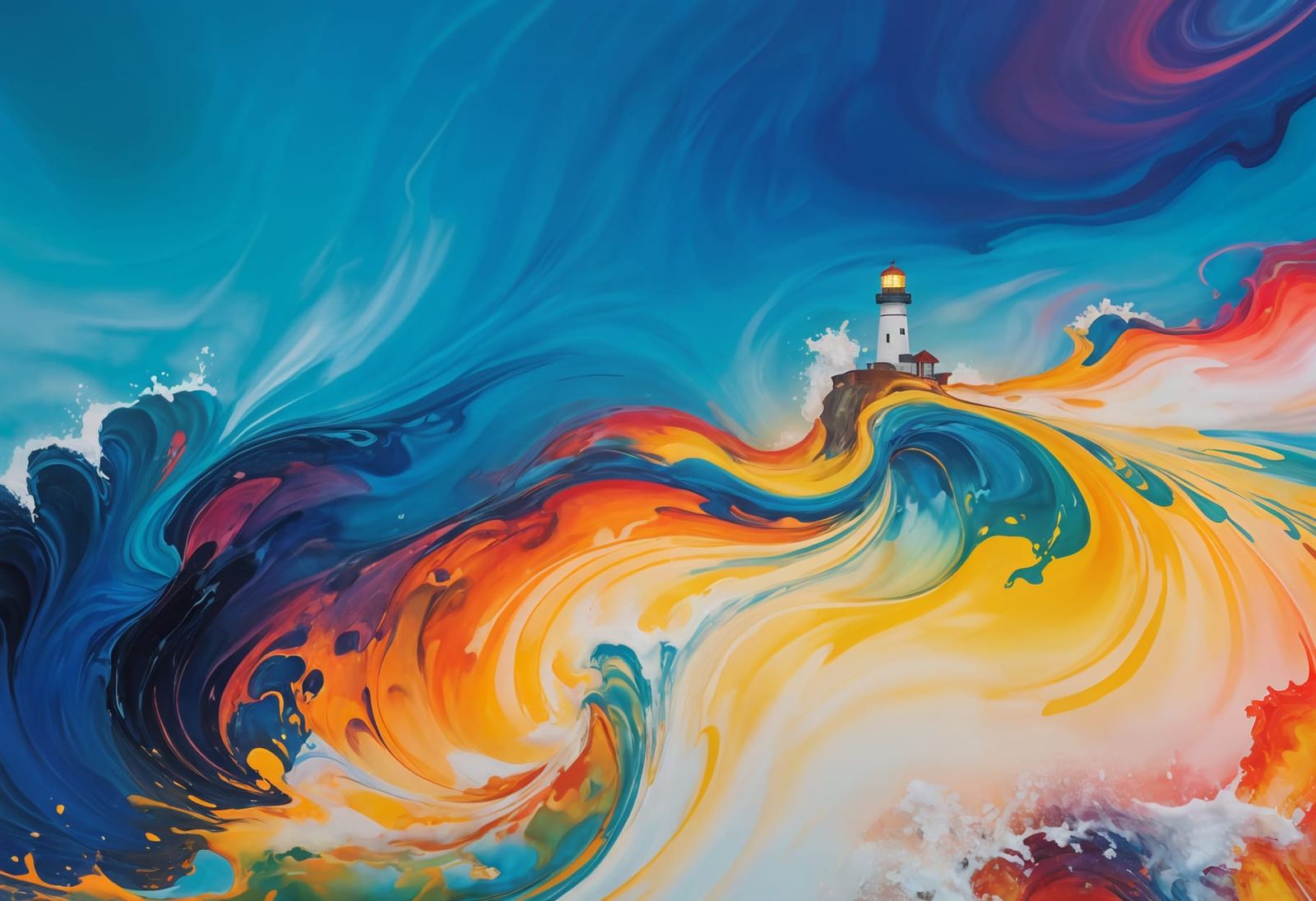 Melting Multicolored Liquid Seascape Sunset