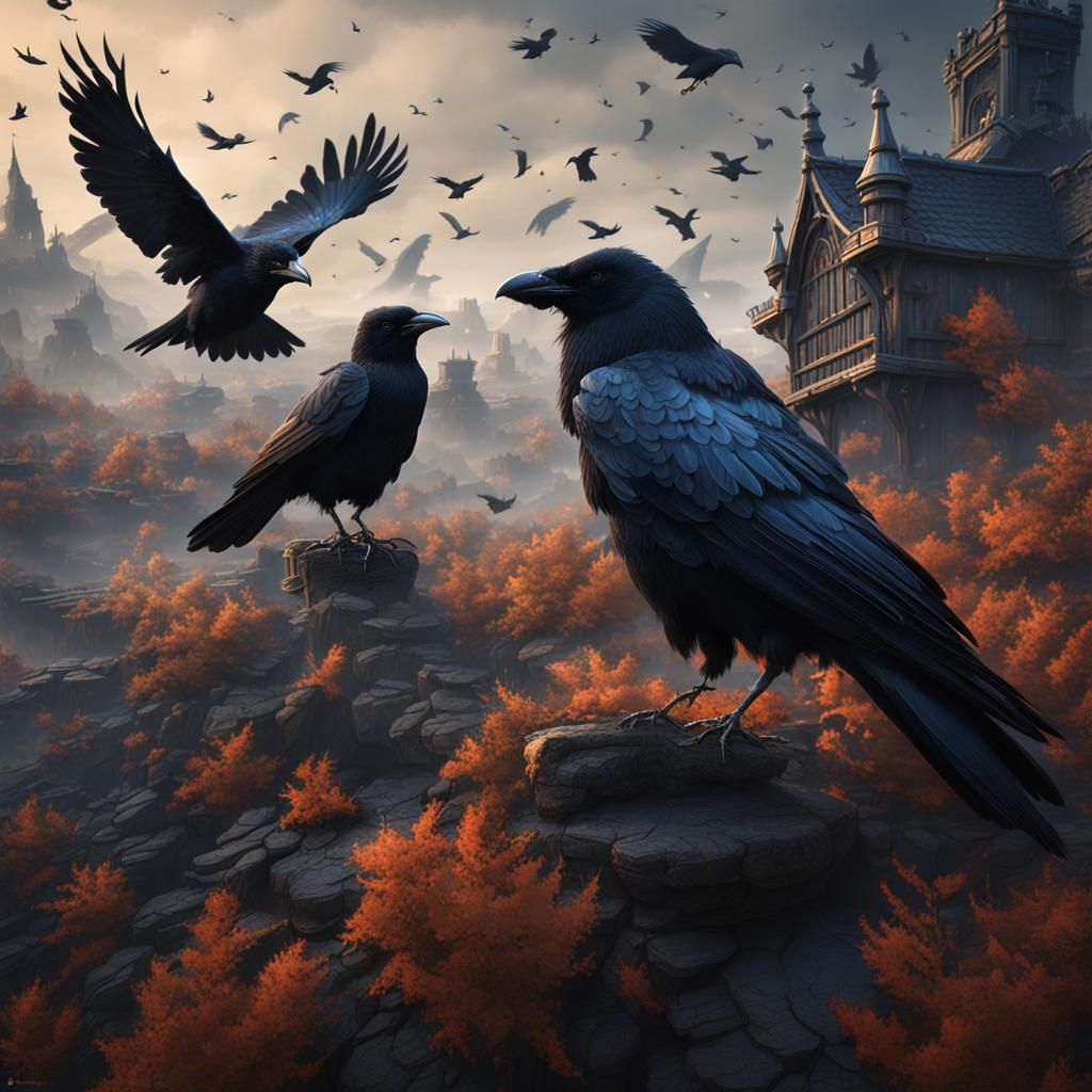 Fantastical Crows in Detailed Matte Painting
