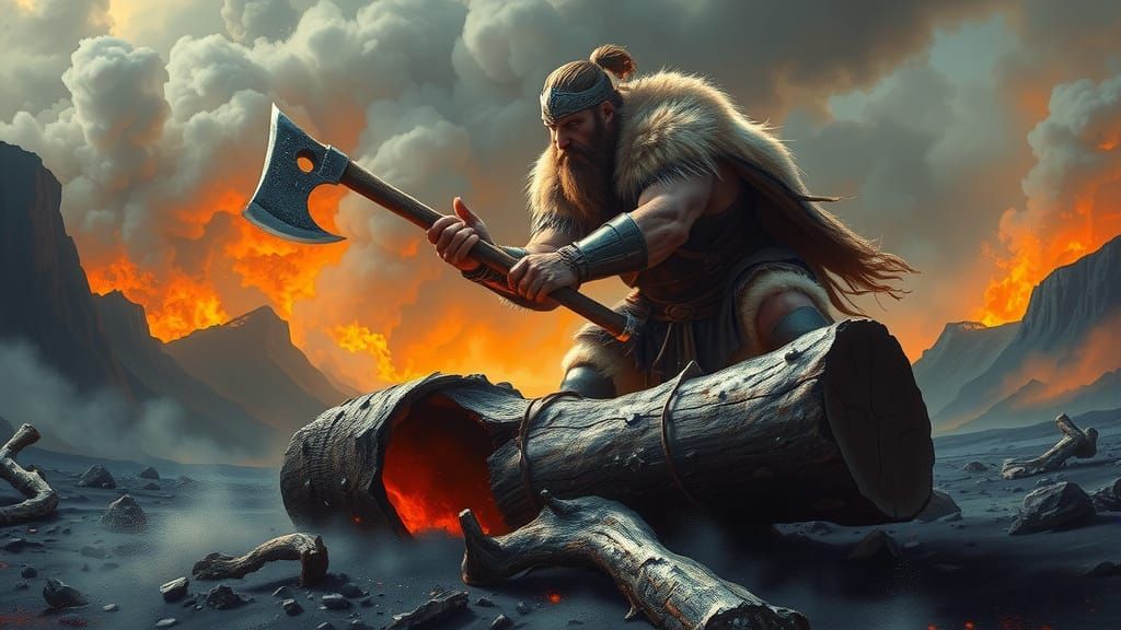 Viking Warrior in Volcanic Landscape