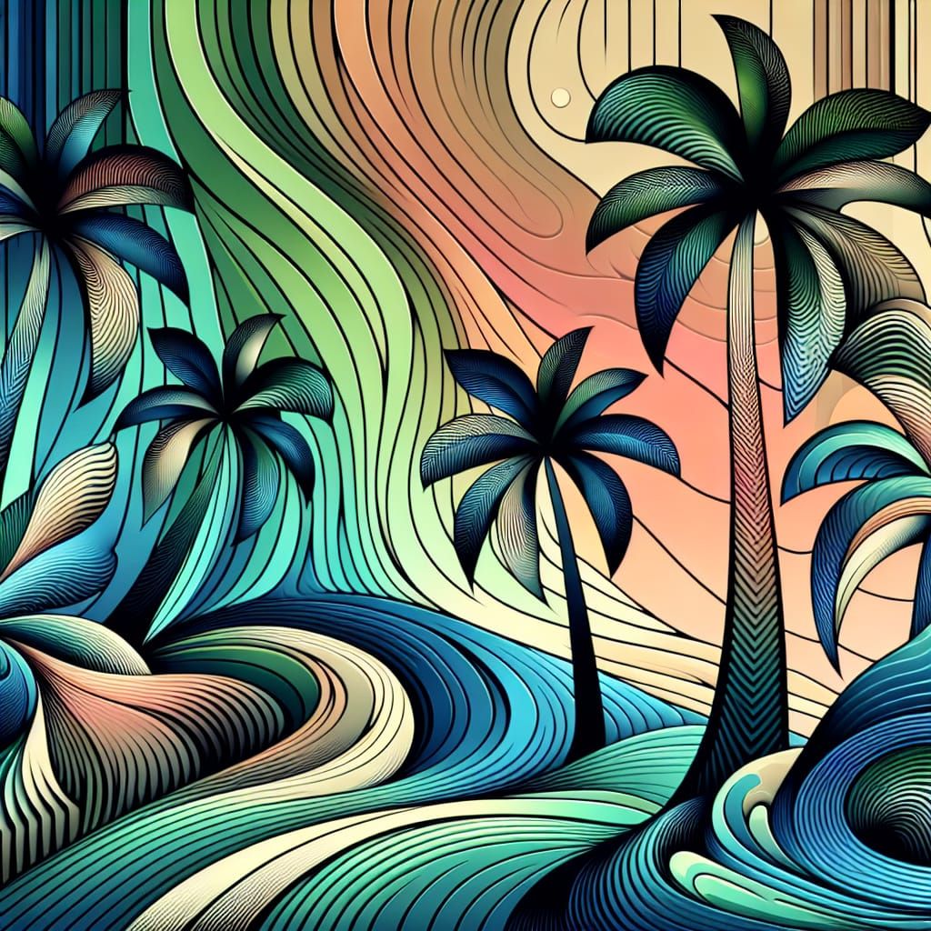 Abstract Palm Trees in Tropical Colors