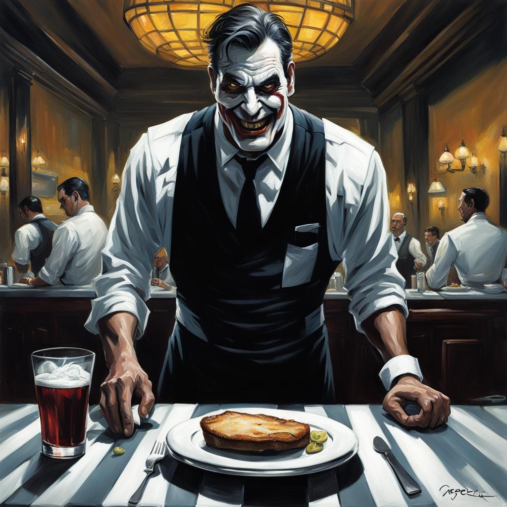 Sinister Image of Waiter's Existential Struggle