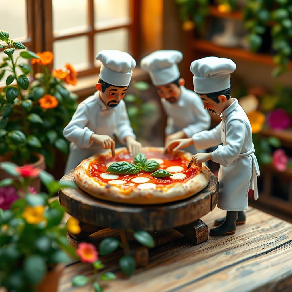 Miniature Chefs Prepare a Hearty Pizza in a Cozy, Whimsical ...