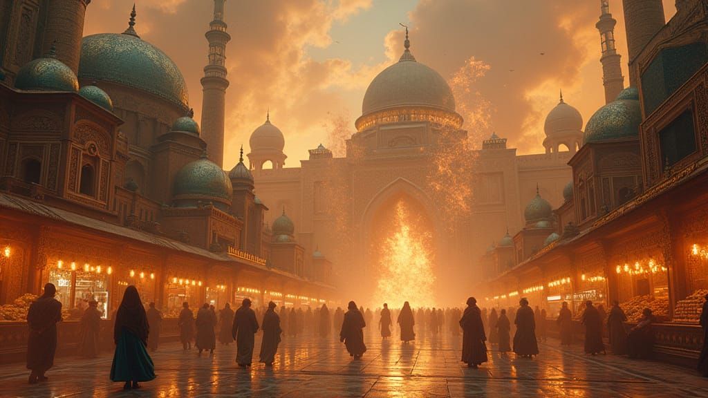 Majestic Genies' Metropolis in Golden Light