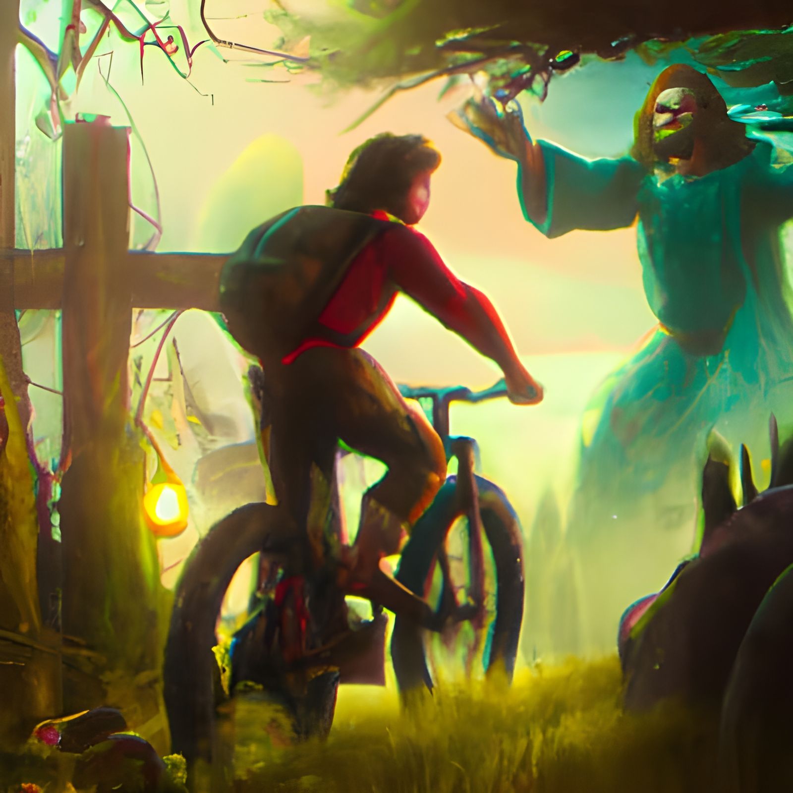 mountain biking through the woods with Jesus Christ