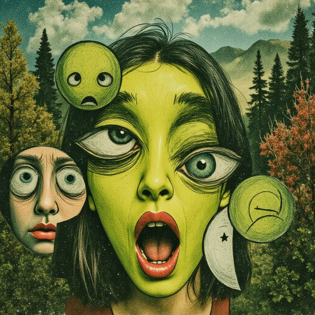 Vibrant Eyeballs in Whimsical Monet-Hockney Landscape